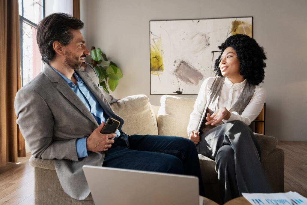 Sales executive with a client